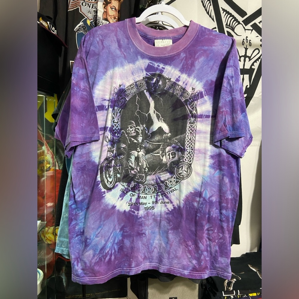 Insane vintage 1995 Isle of Man TT motorcycle race tie dye tee shirt